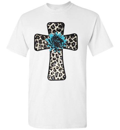Leopard Cross Christian Cross Tee Shirt Top T-Shirt