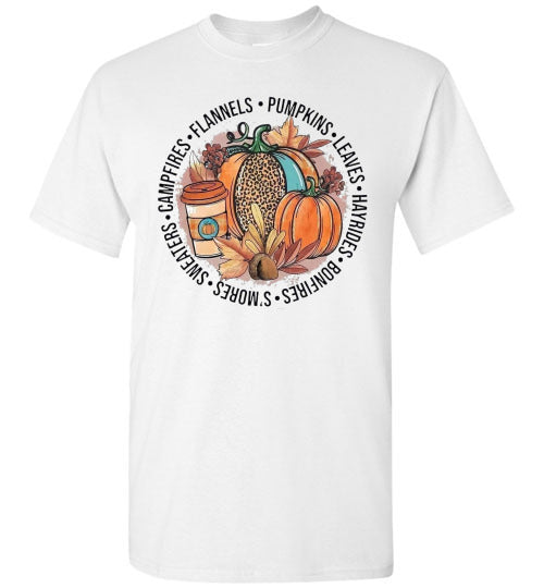 Flannels Pumpkins Leaves Campfires Sweaters Fall Graphic Tee Shirt Top