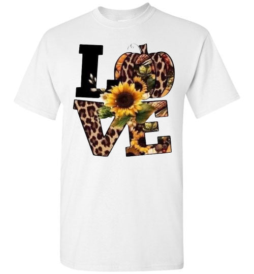Leopard Pumpkin Love Fall Sunflower Tee Shirt Top T-Shirt