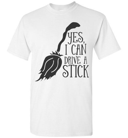 I Can Drive A Stick Halloween Witch Graphic Tee Shirt Top