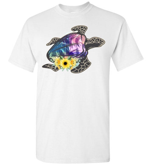 Sea Turtle With Flowers Graphic Tee Shirt Top
