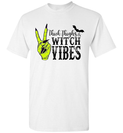 Thick Thighs Witch Vibes Halloween Graphic Tee Shirt Top