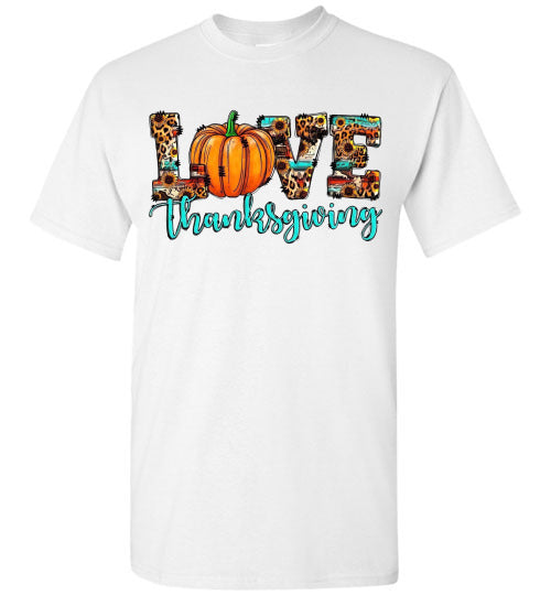 Love Thanksgiving Fall Pumpkin Leopard Tee Shirt Top T-Shirt