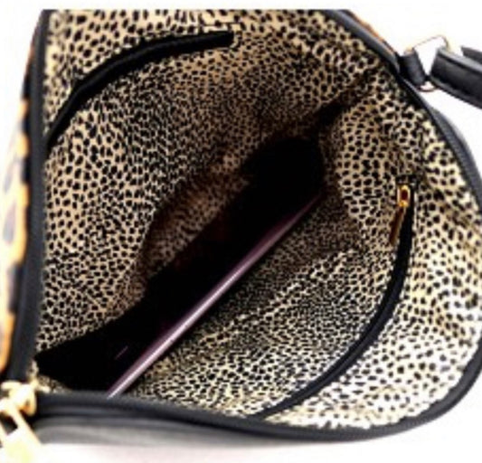 Mustard Leopard Print Front Pocket Cross Body Brown Bag