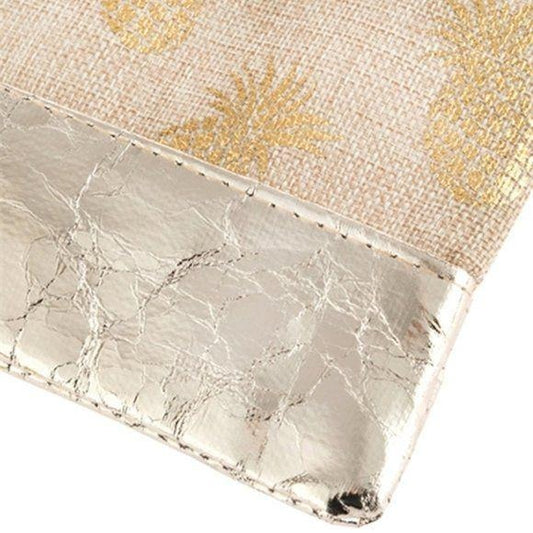 LIGHT BROWN PINEAPPLE METALLIC PRINT WRISTLET BAG