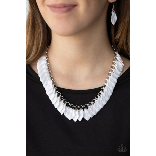 Super Bloom – White Necklace Earring Jewelry Set