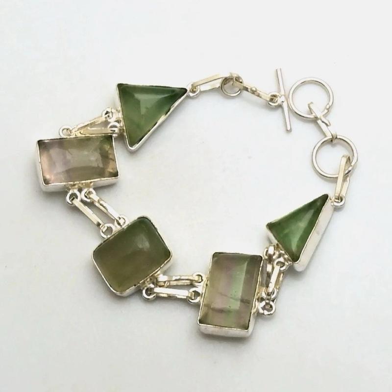 Fluorite Toggle .925 Silver Overlay Bracelet