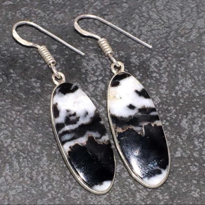 1.7" White Buffalo .925 Sterling Silver Overlay Earrings