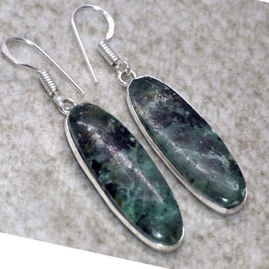 2" African Turquoise .925 Sterling Silver Overlay Earrings