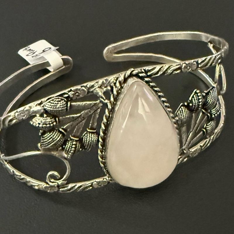 Rose Quartz Bangle Cuff .925 Sterling Silver Overlay Bracelet