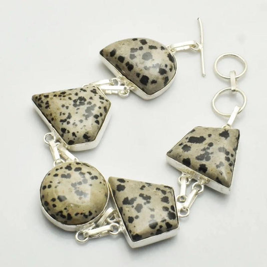 Dalmation Spotted Jasper .925 Sterling SIlver Overlay Bracelet