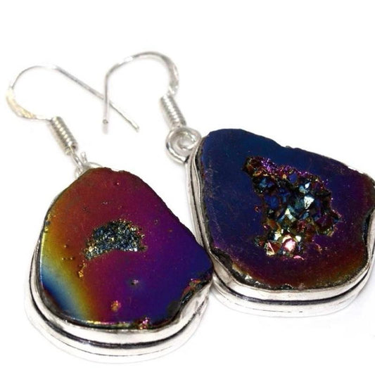 1.8" Titanium Druzy .925 Sterling Silver Overlay Earrings