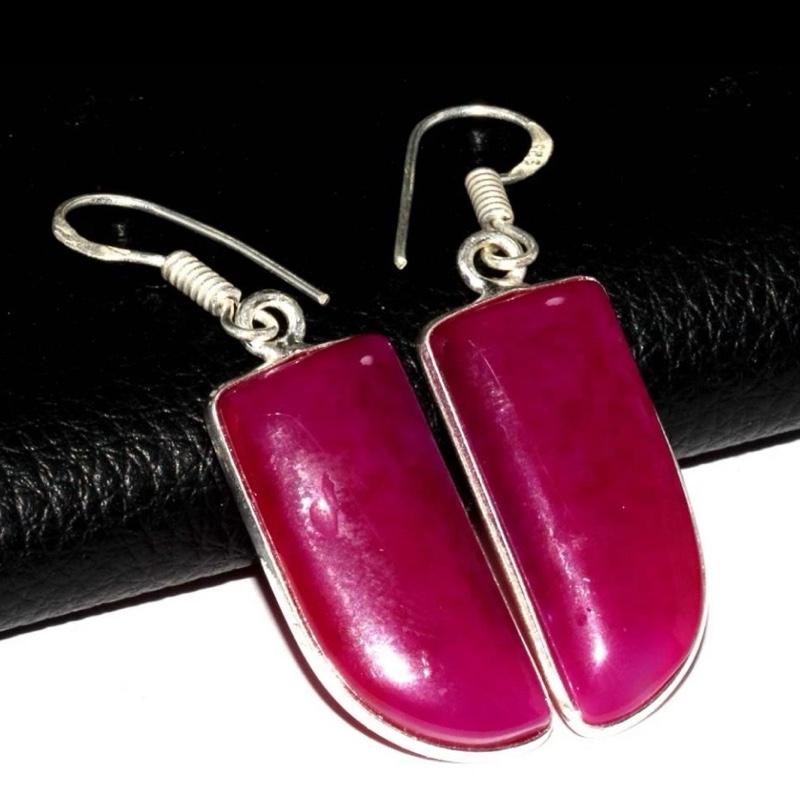 1.9" Pink Botswana Agate .925 Sterling Silver Overlay Earrings