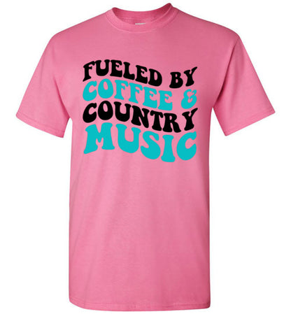 Fueled By Coffee & Country Music Graphic Tee Shirt Top T-Shirt