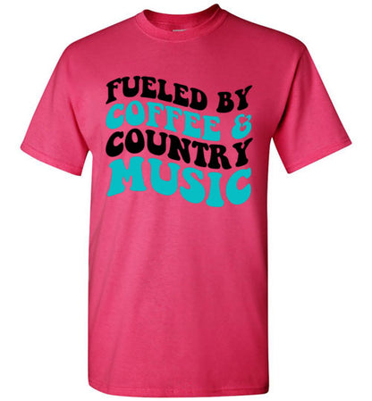 Fueled By Coffee & Country Music Graphic Tee Shirt Top T-Shirt