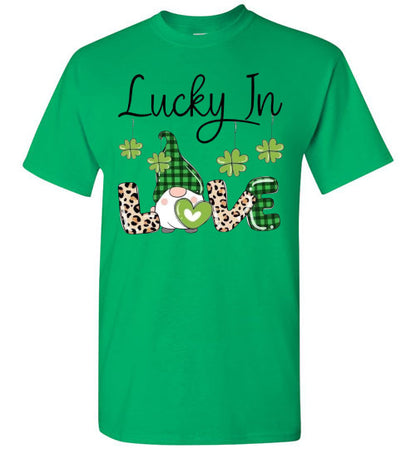 Lucky In Love Irish St Patrick's Day Gnome Graphic Tee Shirt Top T-Shirt