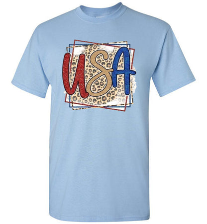 USA Leopard Print Patriotic Americana Graphic Tee Shirt top T-Shirt