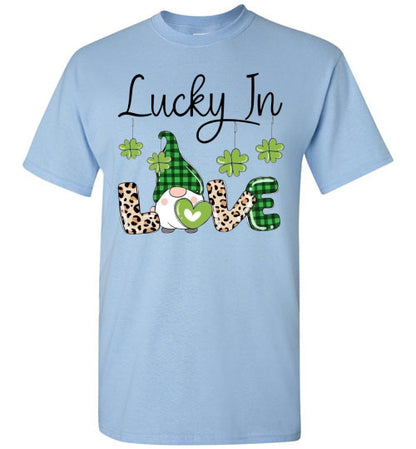 Lucky In Love Irish St Patrick's Day Gnome Graphic Tee Shirt Top T-Shirt