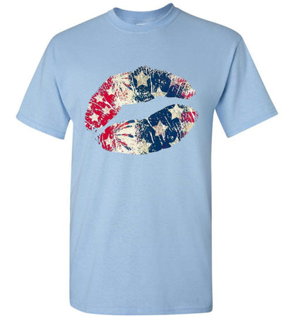 Star Bangles Banner Kiss Lips Patriotic Americana Graphic Tee Shirt Top T-Shirt