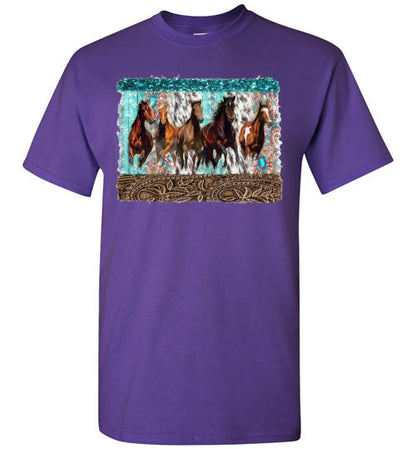 Group Of Horses Graphic Print Tee Shirt Top