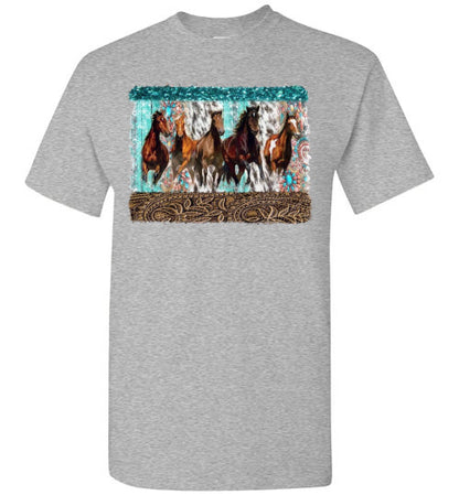 Group Of Horses Graphic Print Tee Shirt Top