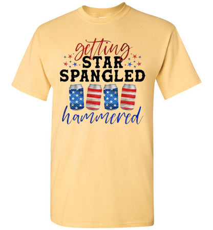Getting Star Spangled Hammered Funny Patriotic Drinking Graphic Tee Shirt Top T-Shirt