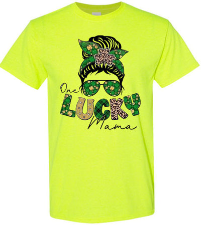 One Lucky Mama Irish St Patrick's Day Graphic Tee Shirt Top T-Shirt