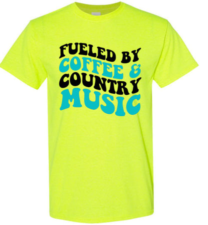 Fueled By Coffee & Country Music Graphic Tee Shirt Top T-Shirt