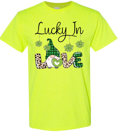 Lucky In Love Irish St Patrick's Day Gnome Graphic Tee Shirt Top T-Shirt