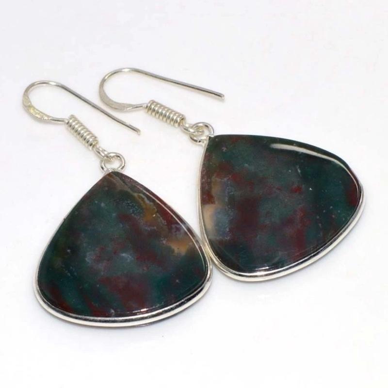 1.8" Bloodstone .925 Sterling Silver Overlay Earrings