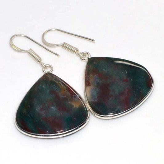 1.8" Bloodstone .925 Sterling Silver Overlay Earrings