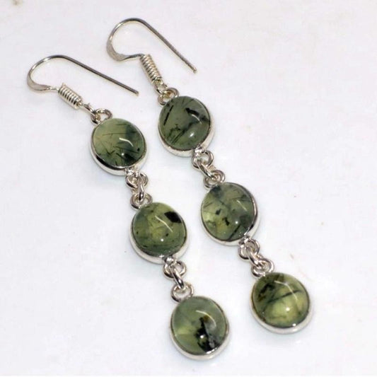 2.6" Moss Prehnite .925 Sterling Silver Overlay Earrings