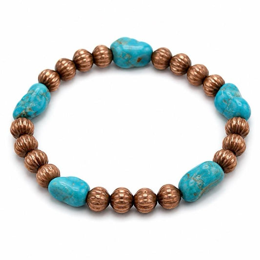 Turquoise Nugget Copper Stretchy Bracelet