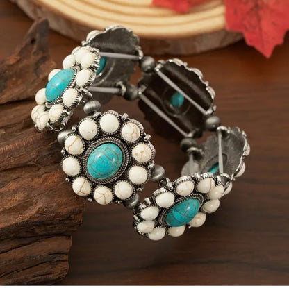 Turquoise Western Beaded Stretch Bracelet