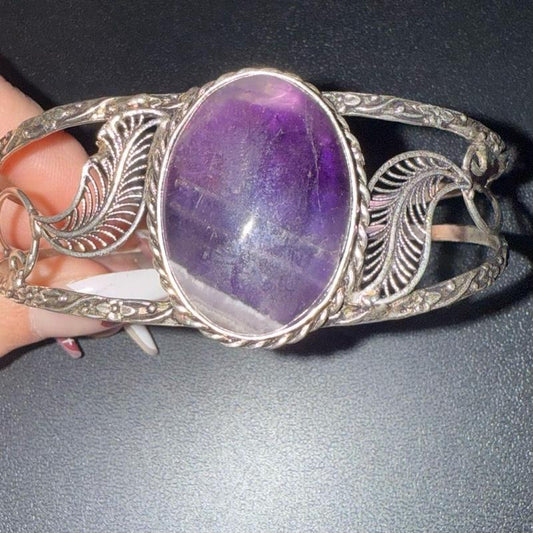 Amethyst Bangle Cuff .925 Sterling Silver Overlay Bracelet
