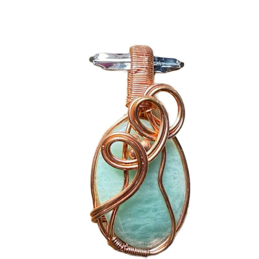 Copper Wire Wrap Amazonite Pendant