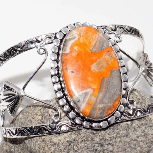 Bumble Bee Jasper Bangle Cuff .925 Sterling Silver Overlay Bracelet