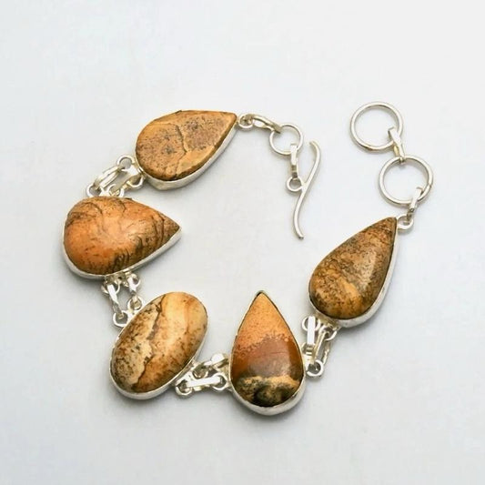Picture Jasper Toggle .925 Silver Overlay Bracelet