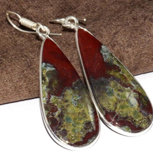 2.3' Dragon blood Jasper .925 Sterling Silver Overlay Earrings