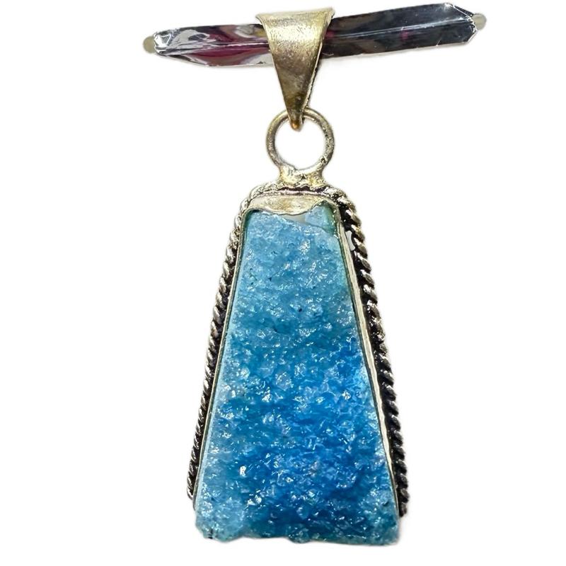 Blue Druzy Silver Plated Pendant