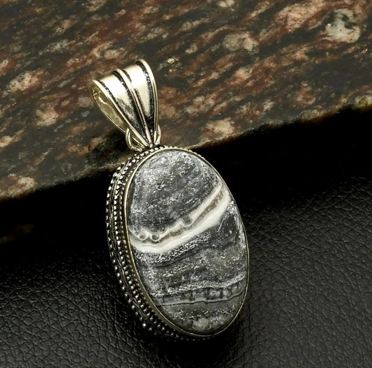 1.8" Black Rhodochrosite .925 Sterling Silver overlay Pendant
