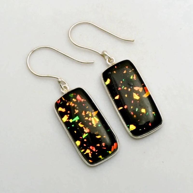 1.8" Doublet Opal .925 Sterling Silver Overlay Earrings