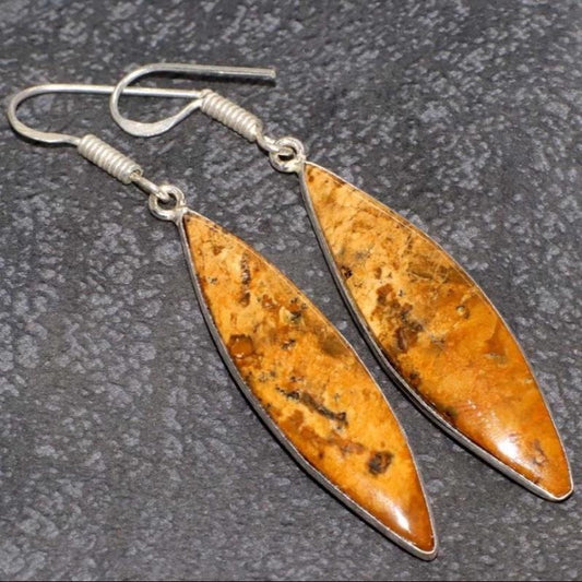 2.2" Honey Dendritic .925 Sterling Silver Overlay Earrings