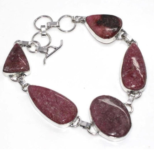 9.5" Rhodonite Toggle .925 Sterling SIlver Overlay Bracelet