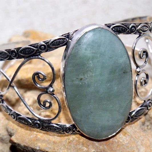 Aquamarine Bangle Cuff .925 Sterling Silver Overlay Bracelet