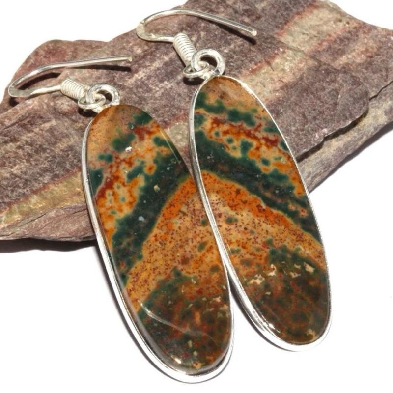2.3" Bloodstone .925 Sterling Silver Overlay Earrings
