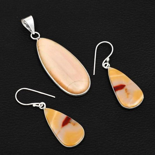 2.28" Mookaite .925 Sterling Silver Overlay Pendant & Earring Set