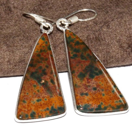 2" Bloodstone .925 Sterling Silver Overlay Earrings
