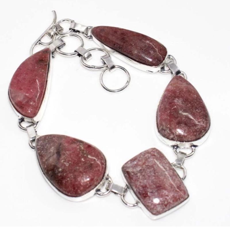 9.5" Thulite Toggle .925 Sterling Silver Overlay Bracelet