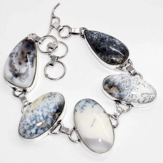 9" Dendritic Opal Toggle .925 Silver Overlay Bracelet